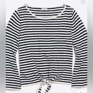 J Crew Navy Striped Boatneck Tie-Front Sweater